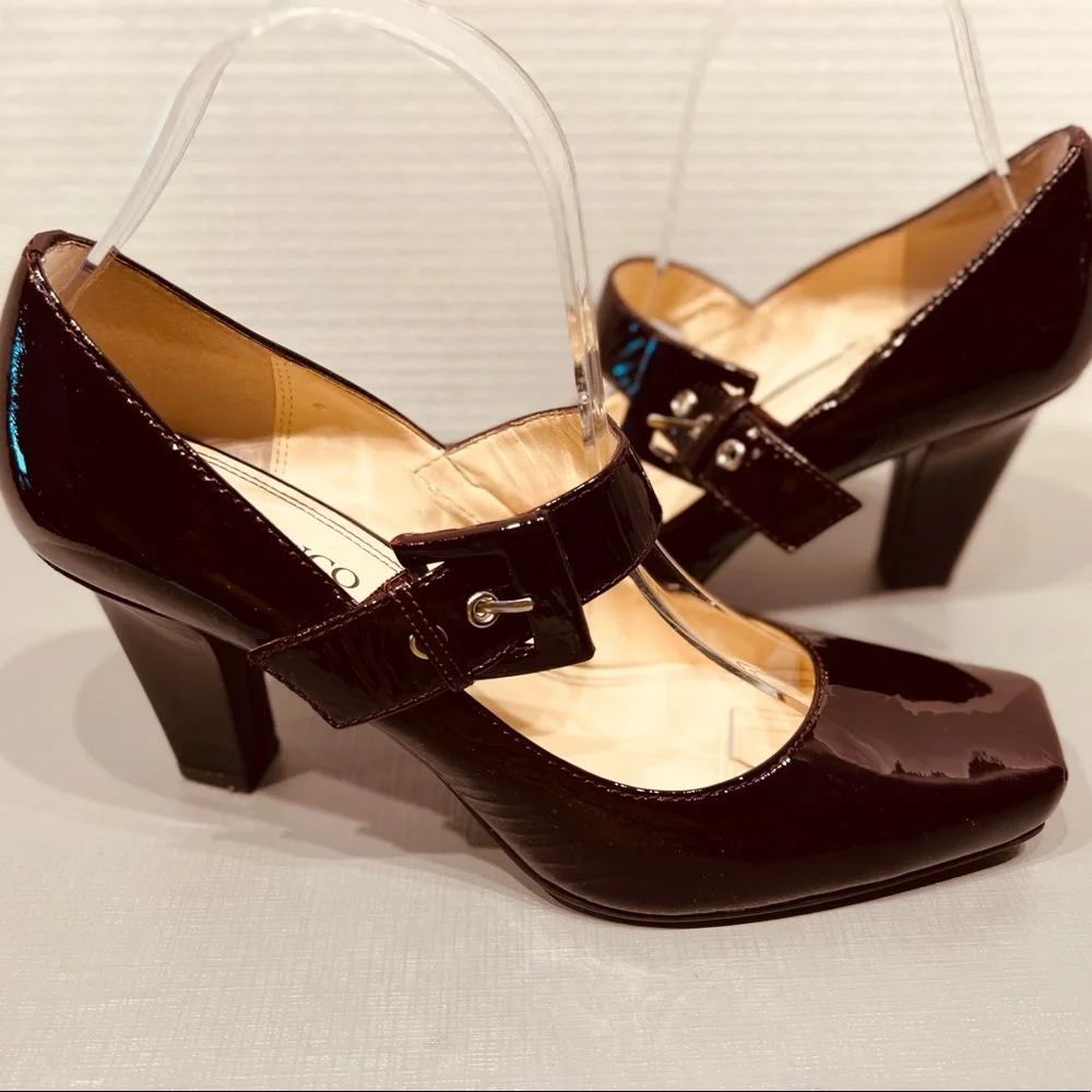 Franco Sarto Mary Jane Tenor Square Toes Side Buckle Closure Patent Leather - Picture 1 of 14